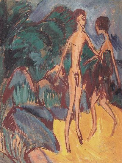 Ernst Ludwig Kirchner Nackter Jungling und Madchen am Strand oil painting image